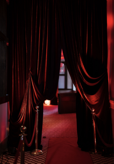 Moody velvet draping entrance